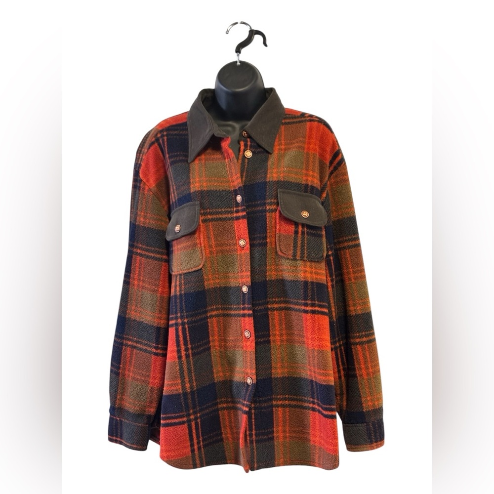 Vintage Fleece Plaid Button-Up Shirt/shacket